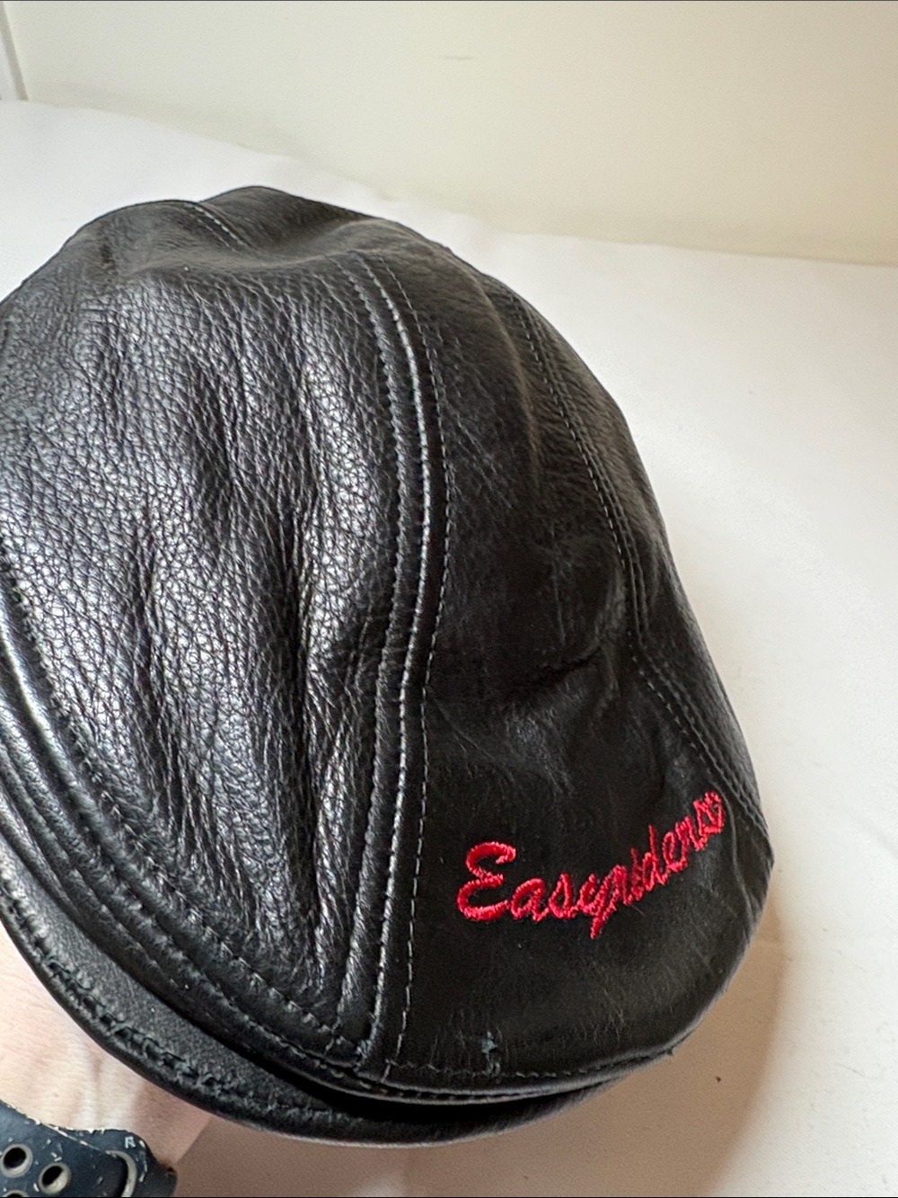 Easyriders Vintage Black Leather Made in USA Moto Flat Cap OS